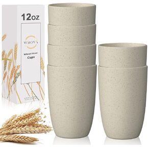 Wheat Straw Cups 6 PCS Good Alternative to Plastic Reusable Cups 12 oz Unbreakable Drinking Cup Reusable Dishwasher Safe Water Plastic Glasses Beige