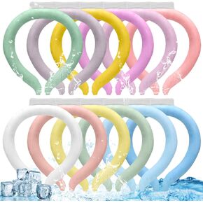 12 Pcs Cooling Neck Wraps, Reusable Ice Neck Cooler Wearable Neck Cooling Tube Neck Cooling Ring Hands Free Gel, Freeze Below 78 Fahrenheit for Hot Weather Summer Outdoor Heat Dissipation