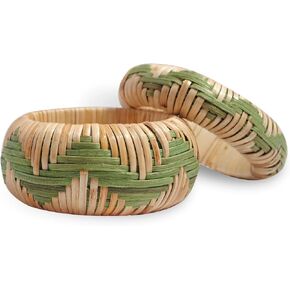 Veracious Intensity - Add Charm to your outfit with these Handmade Zigzag Patterned Green Rattan Bangle for Women