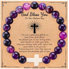 Cross Bracelets for Women Christian Faith Religious Nature Beads Jewelry Gifts for Women Inspirational Prayer Jesus Catholic Easter Baptism Communion Bible Verse Bracelet for Mother Daughter