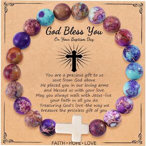 Cross Bracelets for Women Christian Faith Religious Nature Beads Jewelry Gifts for Women Inspirational Prayer Jesus Catholic Easter Baptism Communion Bible Verse Bracelet for Mother Daughter