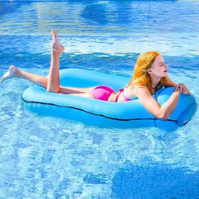 Non Inflatable Pool Floats, Pool Lounger Float, Tanning Pool Lounger Float with Mesh, Pool Floatie Water Pool Chair Floats with Headrest, Backrest & Footrest Blow up Summer Beach Floaties Cool Pool