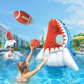 iPlay, iLearn Pool Wave Kids Shark Pool Toy, 3-in-1 Inflatable Float Water Game Basketball Football Head Hoop Toss, Toddler Outdoor Summer Swimming Cool Family Party Gift 3 4 5 6 7 8 Year Old Boy Girl