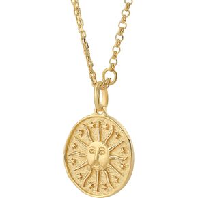 18K Gold Vermeil Sun Necklace, Sun Coin Pendant, Mixed Chain Necklace, Celestial Medallion, Star Charm, Minimalist Jewelry Gift for Her