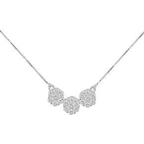 14K White Gold Cubic Zirconia Flowers Pendant Necklace