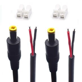 2PCS 0.3M/1FT 18 AWG DC Power 5.5mm x 2.5mm Barrel Male Plug Connector to Pigtail Cable with 2-Position Spring Wire Connector for LED Strip Light,Security Camera