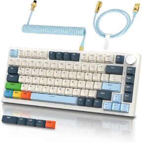 K85 Rapid Trigger 75% حشية لوحة مفاتيح ميكانيكية سلكية للألعاب مع مقبض مفتاح مغناطيسي قابل للتعديل وكابل ملفوف بإضاءة خلفية RGB و5 أغطية مفاتيح PBT إضافية للاعبي Win Mac (أزرق) in Kuwait