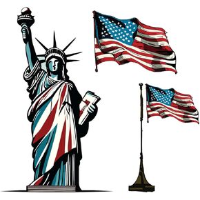 Patriotic USA Red White Blue Window Cling, American Flag Decal, Statue of Liberty, Washington DC, New York City. Auto Decals Home Decor for July 4th or American Holiday. (Statue or Liberty (Small))