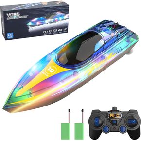 OBEST RC Boat Remote Control 2.4GHz Boat, 20km/h High Speed RC Racing Boat with LED Dazzling Light 2 Batteries Rechargeable, Pool/Lake/Pond Toys Gifts, Adults & Kids