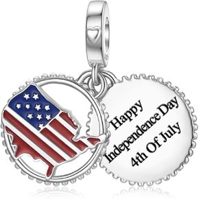 JIAYIQI American Flag Charms fit Pandora Charms Bracelet 925 Sterling Silver Patriotic America Charms for 4th of July Independence Day Jewelry Gift