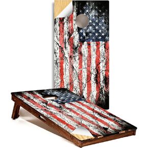 GRAPHIX Express - C197 Distressed American Flag - Patriotic Cornhole Board Wrap - Laminated Weatherproof Vinyl Decal - Easy Bubble-Free Application - Stickers Dimensions: 2' x 4' - Set of 2