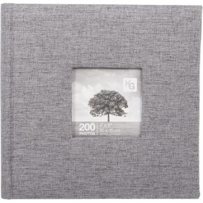 Kiera Grace 200-Pocket Simple & Classic Small Linen Fabric Photo Album For Home & Room, 8.86"L x 8.86"W x 2.17"H To Display 200-4" x 6" Pictures, Beige