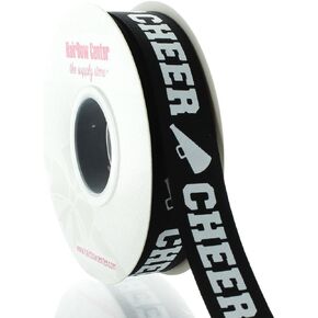 7/8" Black/White Cheer Text Grosgrain Ribbon 5yd