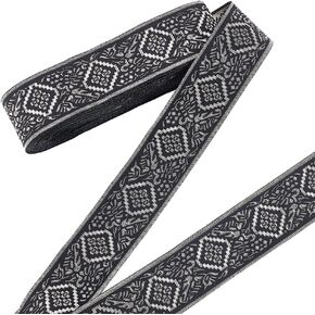 PH PandaHall 10 Yards Embroidered Ribbon, 1.57 inch Ethnic Jacquard Polyester Ribbon Vintage Ribbon Fabric Trim Fringe for Sewing Crafting Home Decor Wedding DIY Clothing Accessories, Black