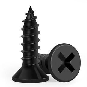Wood Screws 1/2 Inch, FIXLINK High Hardness Flat Head Phillips Black Wood Screws 135 PCS, Self Tapping Electrophoresis Used in Indoor Furniture, Woodworking (#6 x 1/2")