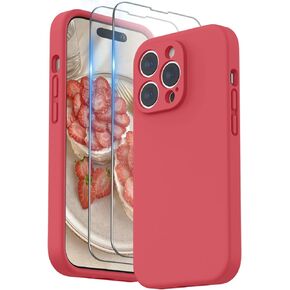 SURPHY Designed for iPhone 14 Pro Case with Screen Protector, (Camera Protection + Soft Microfiber Lining) Liquid Silicone Phone Case, Black