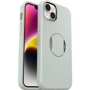 OtterBox iPhone 14 Plus (Only) OtterGrip Symmetry Series Case - BLACK, built-in grip, sleek case, snaps to MagSafe, raised edges protect camera & screen