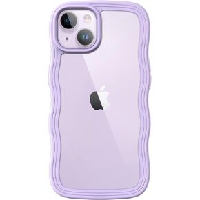 JETech Cute Case for iPhone 14 Plus 6.7-Inch, Wave Frame Curly Shape Shockproof Phone Cover for Women and Girls, Clear Hard PC Back (Purple)