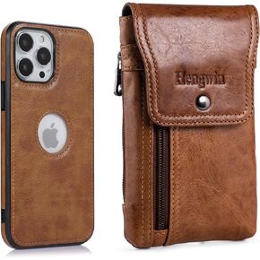 Hengwin 2 in 1 Leather Cell Phone Holster and Leather Phone Case, Cell Phone Holster with Belt Loop Belt Clip and Slim Phone Case Compatible with iPhone 15 Pro