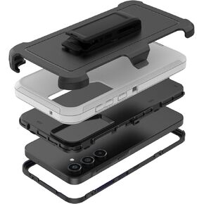 Compatible with Samsung Galaxy A55 Case, with Belt Clip Holster Heavy Duty Rugged Shockproof Full Body Protection Kickstand Cover for Samsung Galaxy A55 Phone (Grey+Black)