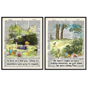 Winnie Pooh Quotes Wall Decor - Gifts for Women, Nursery Wall Art - Baby Shower Gifts - Toddler, Baby Girls, Little Boys, Kids Bedroom Decor - Vintage Christopher Robin, Piglet