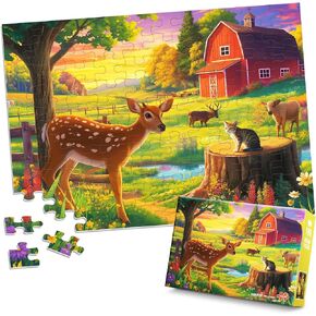 Puzzles for Kids Ages 4-8 - Cute Deer Party in Forest Night - 100 Piece Jigsaw Puzzles for Kids Ages 4-6 6-8 8-10 Year Old Children Puzzles for Boys and Girls Educational Learning Toys and Gifts