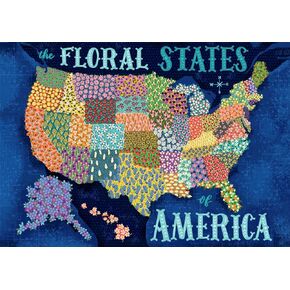 Buffalo Games - Zirkus Design LLC - The Floral States of America - 300 Piece Jigsaw Puzzle for Adults -Challenging Puzzle Perfect for Game Nights - Finished Size is 21.25 x 15.00