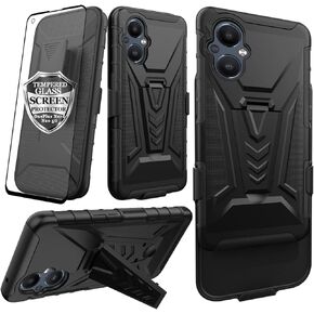 Ailiber Compatible with OnePlus Nord N20 5G Case, One+ Nord N20 Case Holster with Screen Protector, Swivel Belt Clip Holster with Kickstand, Heavy Duty Full Body Shockproof Cover for 1+ Nord N20-Red