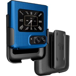 Case with Clip for Motorola RAZR 2022 Flip Phone, Nakedcellphone [Grid Texture] Slim Hard Shell Cover and [Rotating/Ratchet] Belt Hip Holster Holder Combo for Moto RAZR 3 5G - Black