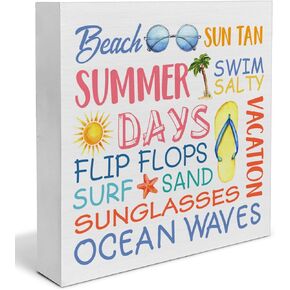 Country Summer Wood Sign Decor Desk Sign Summer Days Wooden Block Sign Summer Vacation Signs Rustic Home Shelf Wall Decoration