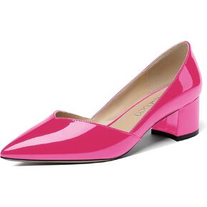 MODENCOCO Women's Patent Slip On Pointed Toe Cut Out Chunky Low Heel Pumps Shoes 2 Inch