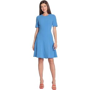 Maggy London Women's Short Sleeve Fit and Flare Scuba Crepe Dress