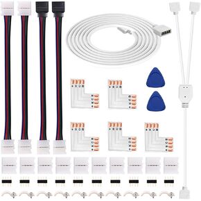 iCreating LED Strip Connectors 4 Pin, RGB LED Light Connectors Kit Includes 5050 LED Connectors L Shape for Strip Lights 4Pin 10mm LED Light Strip Connectors for Controller 4-pin LED Connectors Jumper
