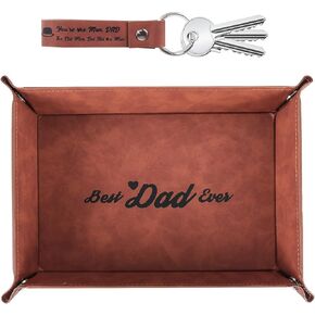 Best Dad Ever PU Leather Valet Tray and Keychain, Gifts for Dad Fathers Day from Daughter Son Kids, Unique Christmas Birthday Gift Ideas for Dad Stepdad Men