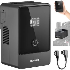 NEEWER PS099E Mini V Mount Battery, 6800mAh 99Wh 14.5V Mini V Lock Battery with D Tap Cable/BP/65W PD Type C/USB A/Dual DC/OLED Display for Video Camera Camcorder, Compatible with SmallRig BMPCC 4K 6K