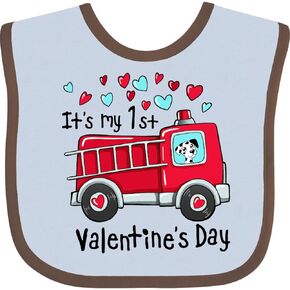inktastic It's My 1st Valentine's Day Fire Truck with Cute Dalmatian Baby Bib