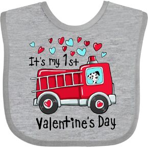 inktastic It's My 1st Valentine's Day Fire Truck with Cute Dalmatian Baby Bib