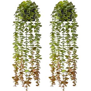 Fake Hanging Plants, 2pcs Fake Plants with Pots, Artificial Plants Indoor, Artificial Hanging Plants, Hanging Plant Potted, Faux Plants, Artificial Eucalyptus Plant Decor for Home Office Bathroom