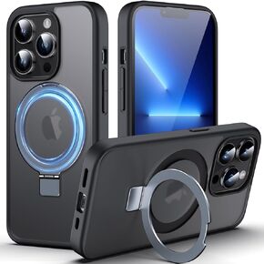 DASFOND Mag-Stand Designed for iPhone 14/13 Case, 2023 Upgraded [All-in-1] [Compatible with MagSafe] Invisible Ring Kickstand Transparent Matte Phone Case Cover for iPhone 14/13 6.1 inch, Purple