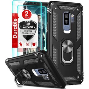 LeYi for Samsung Galaxy S9 Plus Case, Galaxy S9+ Plus Case with [2 Pack] 3D Curved Screen Protector, [Military-Grade] Magnetic Ring Stand Protective Phone Case for Galaxy S9 Plus [NOT FIT S9], Black