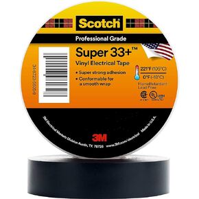 3M Scotch Super 33+ Electrical Tape - 2 in x 36 yd (108 ft), Premium Grade All-Weather Vinyl, Resistant to Abrasion, Moisture, Corrosion, Alkalies - Long Roll, 1 in Core, Black, 1 Roll