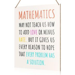 UDNADKEX Math Classroom Wall Sign Hanging Decor, High School Middle School Classroom Wooden Decor Math Room Mathematics Decoration, Gift for Math Lover Student Math Teacher