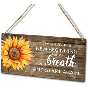 لوحة خشبية ديكور ملهمة للتعليق على الحائط، كل يوم هو بداية جديدة خذ نفسًا عميقًا، لافتة تعليق خشبية لباب ديكور المنزل (قطعة واحدة)، هدية فنية لغرفة المعيشة وغرفة النوم في المزرعة -08 in Kuwait