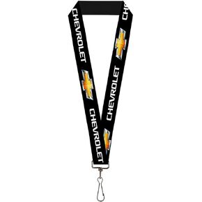 Buckle Down Lanyard-1.0"-Chevrolet/Bowtie Black/Gold/White Repeat