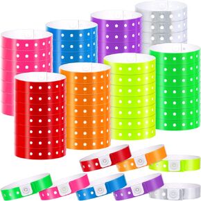 Aodaer Neon Plastic Event Wristbands Vinyl Wristband Colorful Wristbands for Blacklight Party Event Nightclubs Bars Park