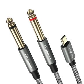 كابل USB C إلى ثنائي 6.35 مم 1/4 TS أحادي، كابل USB من النوع C بطول 9 أقدام إلى كابل مزدوج 6.35 مم 1/4 متوافق مع iPad والهاتف الذكي والكمبيوتر اللوحي والكمبيوتر المحمول ومكبر الصوت ووحدة التحكم في المزج ومكبر الصوت