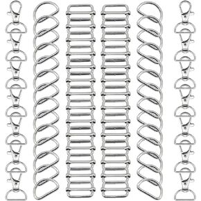 Hitefu 56PCS Swivel Lobster Clasps with D Rings and Slide Buckles Set, Metal D Rings for Purse Hardware Kit, Lanyard Snap Hooks Keychain Clip Hooks for DIY Bag Making Hardware(White)