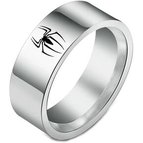 Silver Spider Ring For Men Women Stainless Steel Punk Goth Cool Rock Knuckle Engraved Animal Spider Ring Band 8mm Size 7 8 9 10 11 Cosplay Halloween Jewelry For Husband Boyfiend