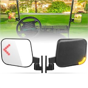 10L0L Golf Cart Side Mirrors with LED Turn Signal Blinker Light Connected to Headlight Kit, Rear View Mirror Universal for EZGO Club Car Yamaha Models