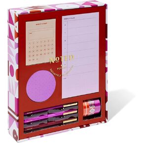 Noted by Post-it Printed Notes Gift Box, 5 Piece Set, Warm Colors, Includes Round Sticky Notes, Habit Tracker Sticky Notes, Weekly Sticky Notes, 3-Pack Pens, 3-Pack Washi Tape (NTD-Box-LRD)